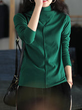 Women High Neck Solid Color Long Sleeve Bottoming Shirt